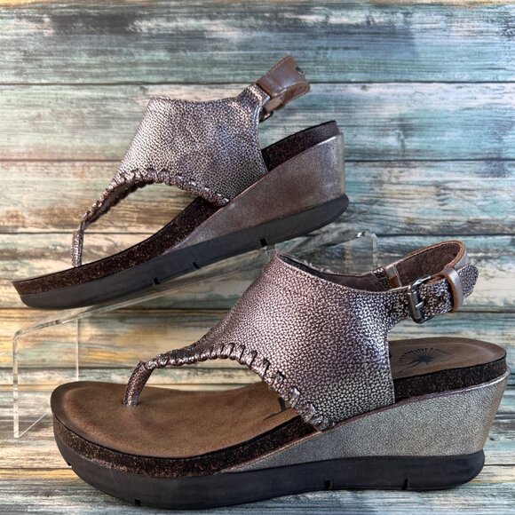 OTBT Meditate Thong Sandals Womens 8M Gray Leather Wedge Slingback Whipstitch - Picture 3 of 12